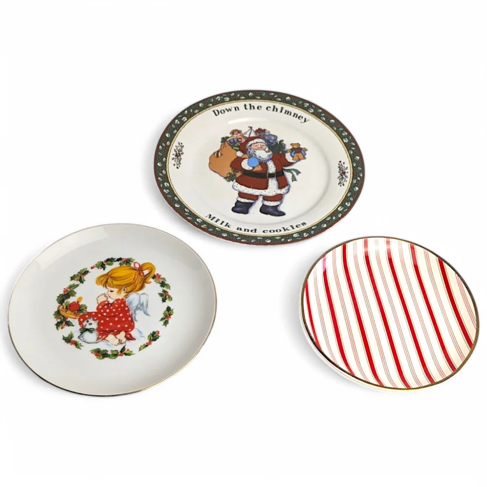 Vintage Christmas Plates Mixed Lot of 3 Santa Angel Seasonal Holiday Decor